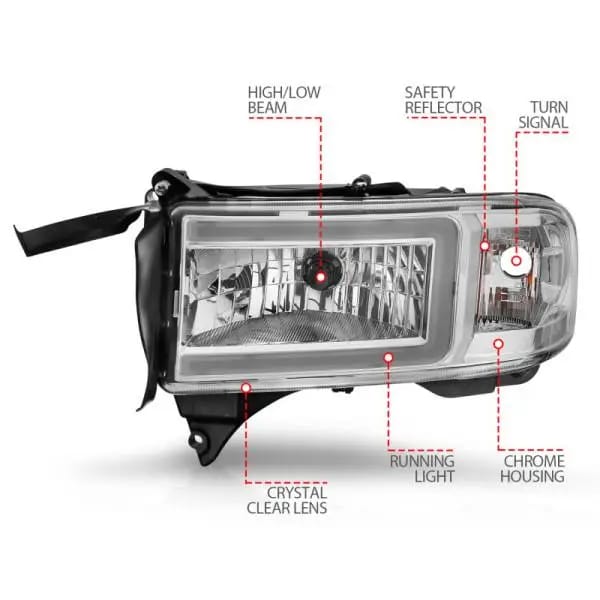 ANZO 94-02 Dodge RAM Crystal Headlight - w/ Light Bar Chrome Housing thumbnail 10