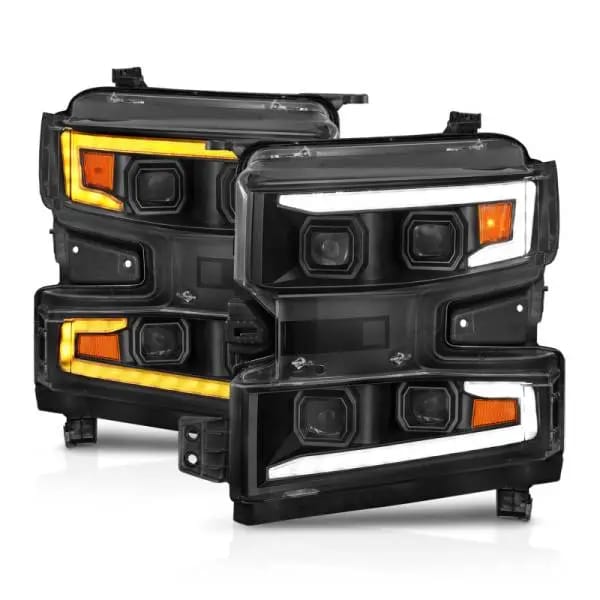 ANZO 19-22 Chevrolet Silverado 1500 LED Proj HL w/Lgt Bar SwBk Seq. Blk w/In. Light - Driver Side ON thumbnail 3