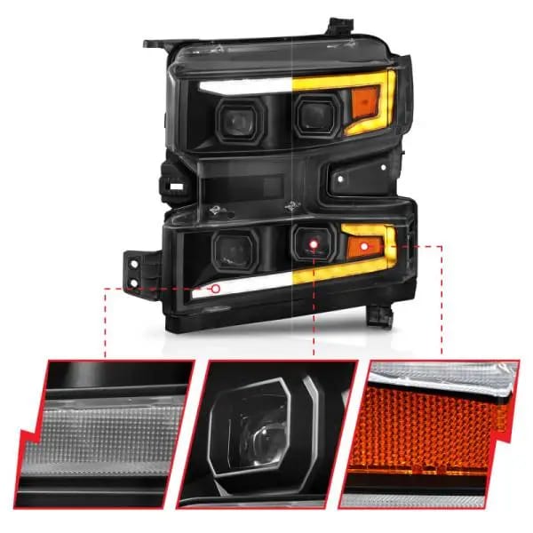 ANZO 19-22 Chevrolet Silverado 1500 LED Proj HL w/Lgt Bar SwBk Seq. Blk w/In. Light - Driver Side ON thumbnail 11