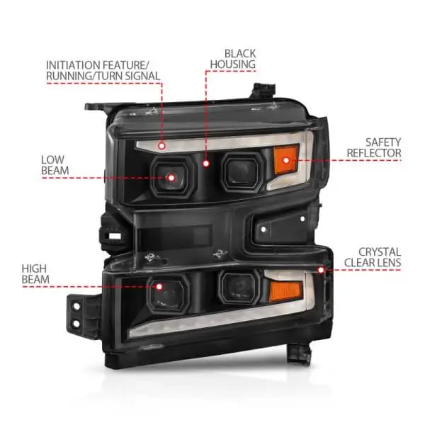 ANZO 19-22 Chevrolet Silverado 1500 LED Proj HL w/Lgt Bar SwBk Seq. Blk w/In. Light - Driver Side ON thumbnail 12