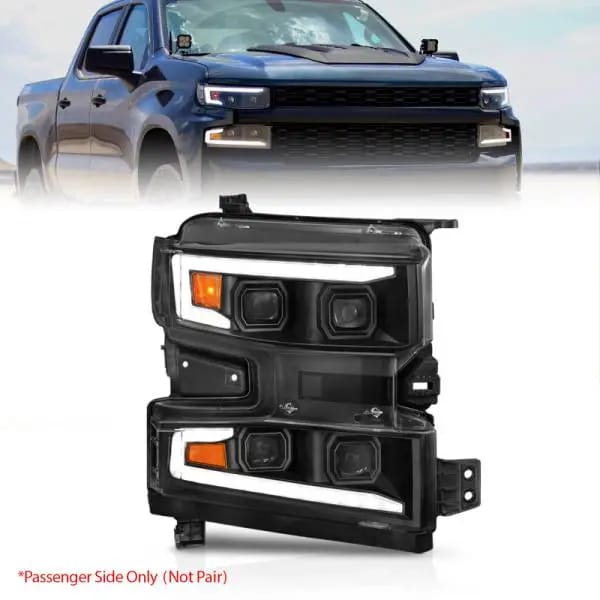 ANZO 19-22 Chevrolet Silverado 1500 LED Proj HL w/Lgt Bar SwBk Seq. Blk w/In. Light - Passenger Side thumbnail 2