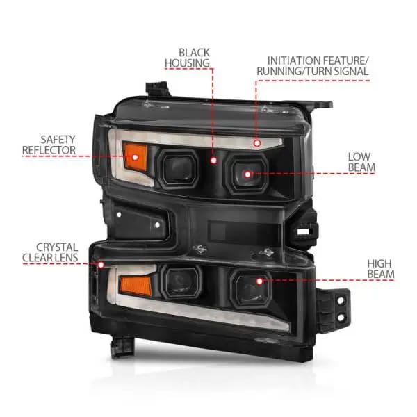 ANZO 19-22 Chevrolet Silverado 1500 LED Proj HL w/Lgt Bar SwBk Seq. Blk w/In. Light - Passenger Side thumbnail 9