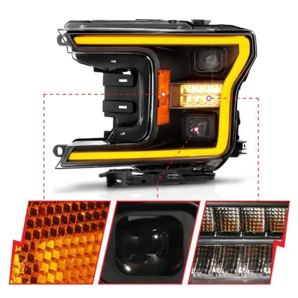 ANZO 18-20 Ford F-150 (w/o Fctry LED) Full LED Proj Headlights w/Light Bar Swtchbk Seq. Black w/Init thumbnail 4