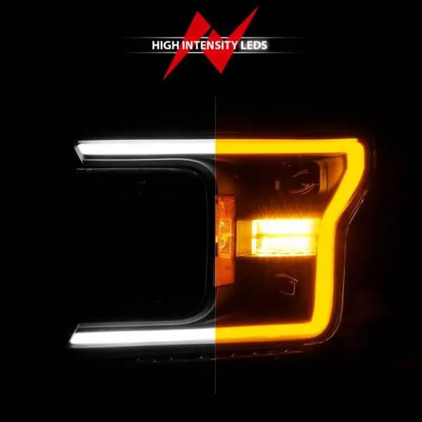 ANZO 18-20 Ford F-150 (w/o Fctry LED) Full LED Proj Headlights w/Light Bar Swtchbk Seq. Black w/Init thumbnail 6