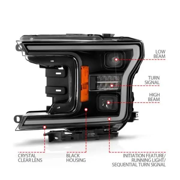 ANZO 18-20 Ford F-150 (w/o Fctry LED) Full LED Proj Headlights w/Light Bar Swtchbk Seq. Black w/Init thumbnail 7