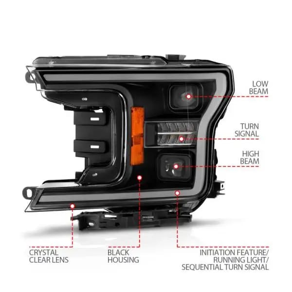 ANZO 18-20 Ford F-150 (w/o Fctry LED) Full LED Proj Headlights w/Light Bar Swtchbk Seq. Black w/Init thumbnail 10