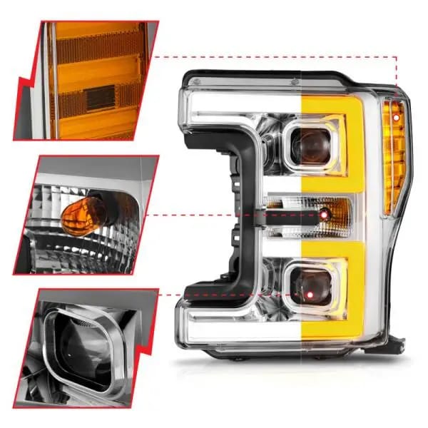 ANZO 17-19 Ford F-250/350/450 SD (w/o Factory LED HL) LED Proj Headlights w/Light Bar Switchback Chr thumbnail 9