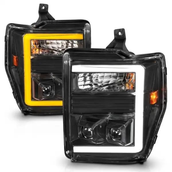 ANZO 08-10 Ford F-250 - F-550 Super Duty Projector Headlights w/ Light Bar Switchback Black Housing thumbnail 3