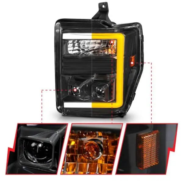 ANZO 08-10 Ford F-250 - F-550 Super Duty Projector Headlights w/ Light Bar Switchback Black Housing thumbnail 9
