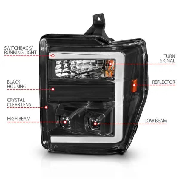 ANZO 08-10 Ford F-250 - F-550 Super Duty Projector Headlights w/ Light Bar Switchback Black Housing thumbnail 10