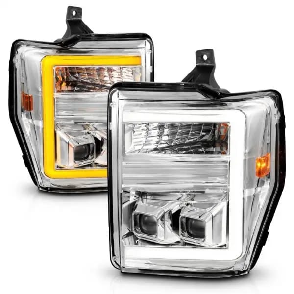 ANZO 08-10 Ford F-250 - F-550 Super Duty Projector Headlights w/ Light Bar Switchback Chrome Housing thumbnail 3