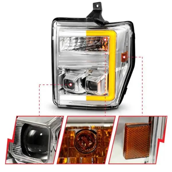 ANZO 08-10 Ford F-250 - F-550 Super Duty Projector Headlights w/ Light Bar Switchback Chrome Housing thumbnail 9