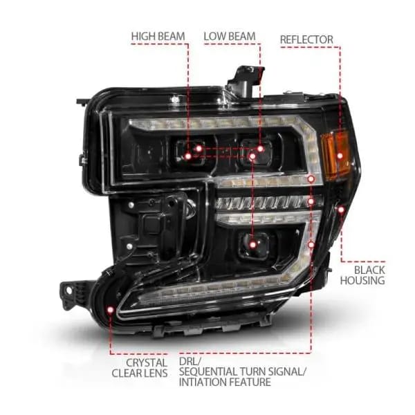ANZO 19-21 GMC Sierra 1500 LED Projector Headlight w/Switchback+Sequential - Black thumbnail 4