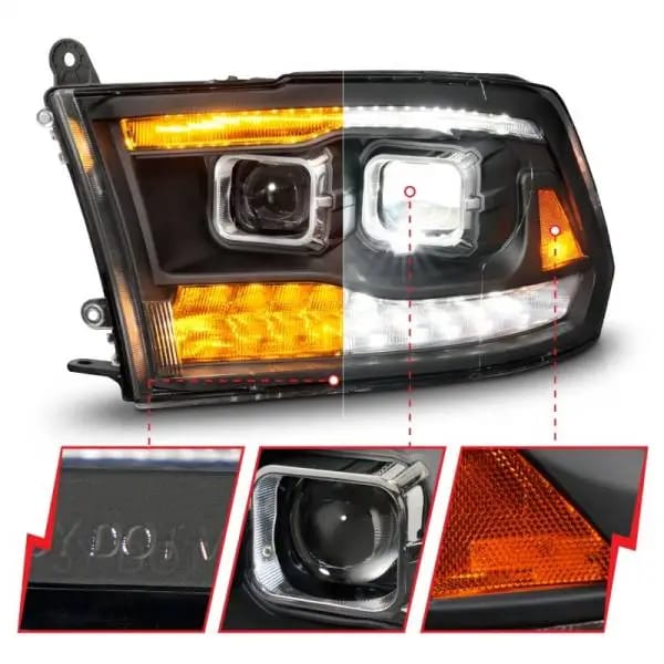 ANZO 09-18 Dodge Ram 1500/2500/3500 Full LED Proj Headlights w/Switchback Light Bar - Black thumbnail 4