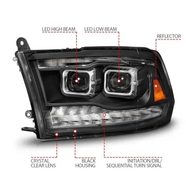 ANZO 09-18 Dodge Ram 1500/2500/3500 Full LED Proj Headlights w/Switchback Light Bar - Black thumbnail 5