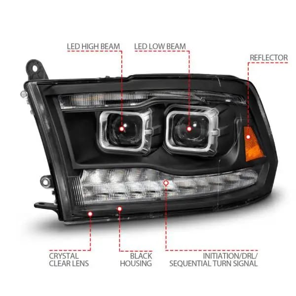 ANZO 09-18 Dodge Ram 1500/2500/3500 Full LED Proj Headlights w/Switchback Light Bar - Black thumbnail 11