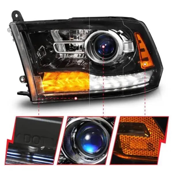 ANZO 09-18 Dodge 1500-3500 LED Plank Style Headlights w/Switchback+Sequential Hyper Black (OE Style) thumbnail 9