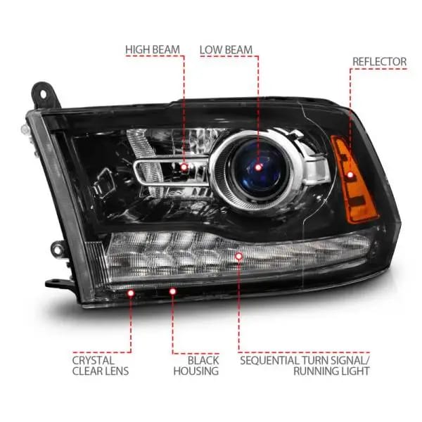 ANZO 09-18 Dodge 1500-3500 LED Plank Style Headlights w/Switchback+Sequential Hyper Black (OE Style) thumbnail 10