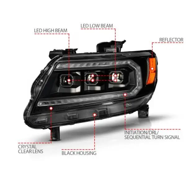 ANZO 15-22 Chevy Colorado Blk Housing Full LED DRL Projector Headlight w/ Sequential Light Bar thumbnail 4