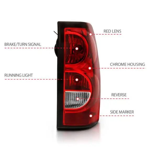ANZO 2004-2007 Chevy Silverado Taillight Red/Clear Lens w/Black Trim (OE Replacement) thumbnail 9