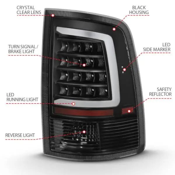 ANZO 2009-2018 Dodge Ram 1500 LED Taillight Plank Style Black w/Clear Lens thumbnail 8
