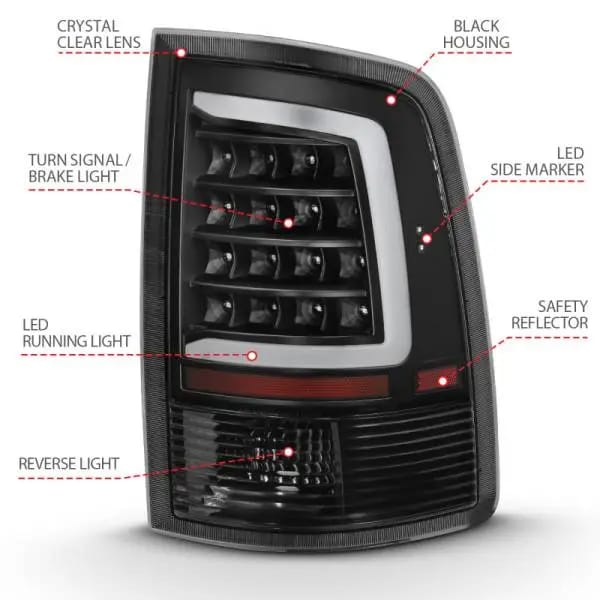 ANZO 2009-2018 Dodge Ram 1500 LED Taillight Plank Style Black w/Clear Lens thumbnail 12