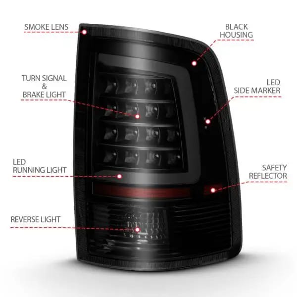 ANZO 2009-2018 Dodge Ram 1500 LED Taillight Plank Style Black w/Smoke Lens thumbnail 8