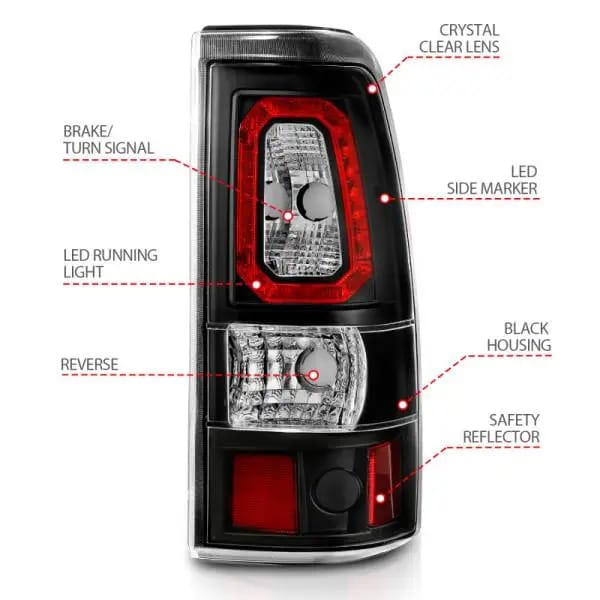ANZO 1999-2002 Chevy Silverado 1500 LED Taillights Plank Style Black w/Clear Lens thumbnail 10