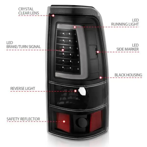 ANZO 1999-2002 Chevy Silverado 1500 LED Taillights Plank Style Black w/Clear Lens thumbnail 12