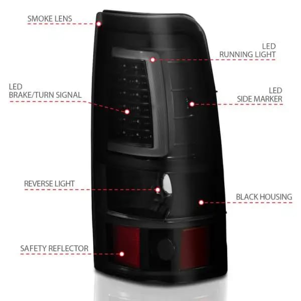 ANZO 1999-2002 Chevy Silverado 1500 LED Taillights Plank Style Black w/Smoke Lens thumbnail 8