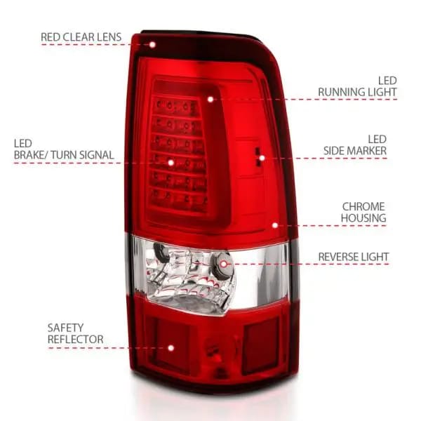 ANZO 1999-2002 Chevy Silverado 1500 LED Taillights Plank Style Chrome With Red/Clear Lens thumbnail 8