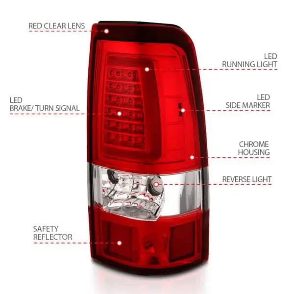 ANZO 1999-2002 Chevy Silverado 1500 LED Taillights Plank Style Chrome With Red/Clear Lens thumbnail 12