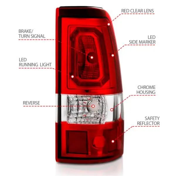 ANZO 2003-2006 Chevy Silverado 1500 LED Taillights Plank Style Chrome With Red/Clear Lens thumbnail 6