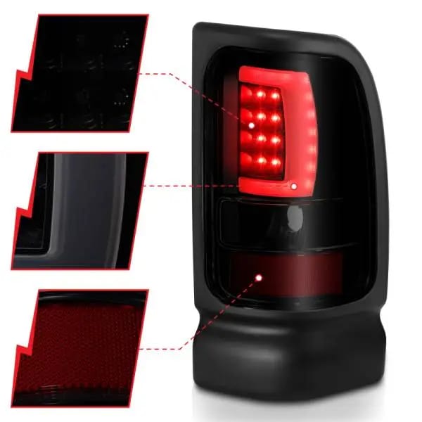 ANZO 1994-2001 Dodge Ram 1500 LED Taillights Plank Style Black w/Smoke Lens thumbnail 11