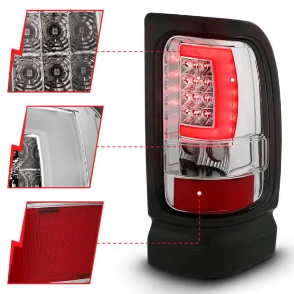 ANZO 1994-2001 Dodge Ram 1500 LED Taillights Plank Style Chrome w/ Clear Lens thumbnail 4