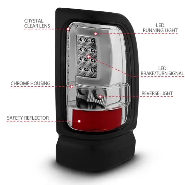ANZO 1994-2001 Dodge Ram 1500 LED Taillights Plank Style Chrome w/ Clear Lens thumbnail 7