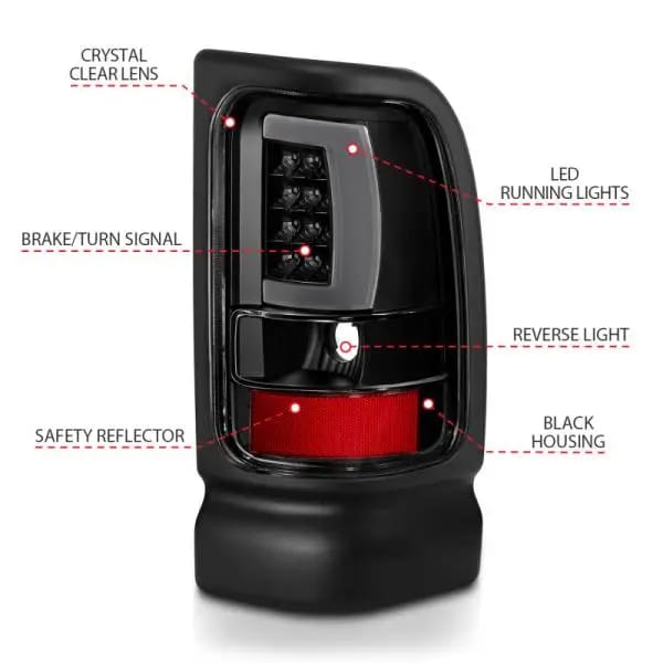 ANZO 1994-2001 Dodge Ram 1500 LED Taillights Plank Style Black w/Clear Lens thumbnail 8
