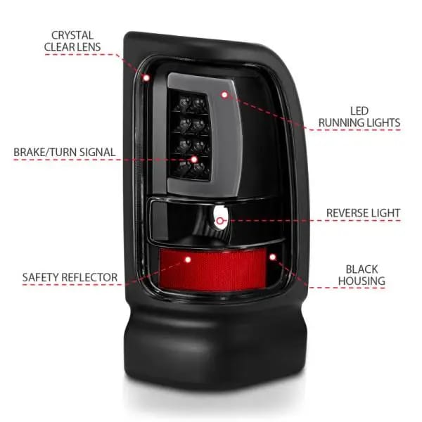 ANZO 1994-2001 Dodge Ram 1500 LED Taillights Plank Style Black w/Clear Lens thumbnail 12