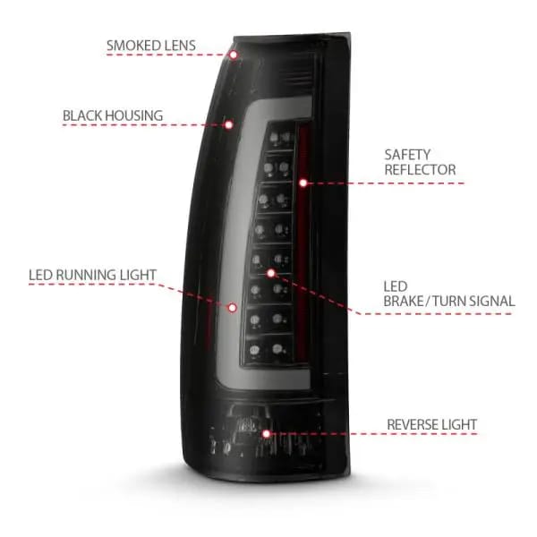 ANZO 1999-2000 Cadillac Escalade LED Taillights Black Housing Smoke Lens Pair thumbnail 9