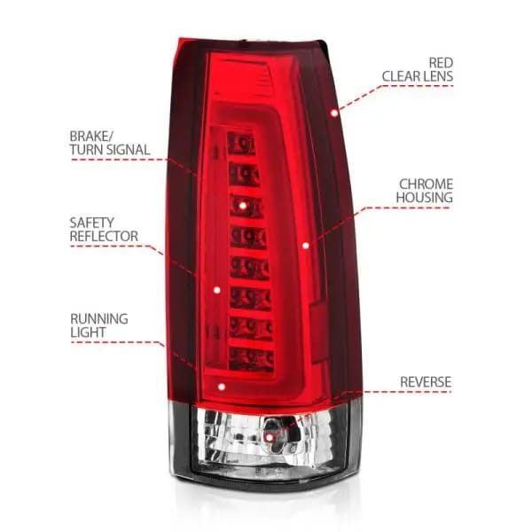ANZO 1999-2000 Cadillac Escalade LED Taillights Chrome Housing Red/Clear Lens Pair thumbnail 7