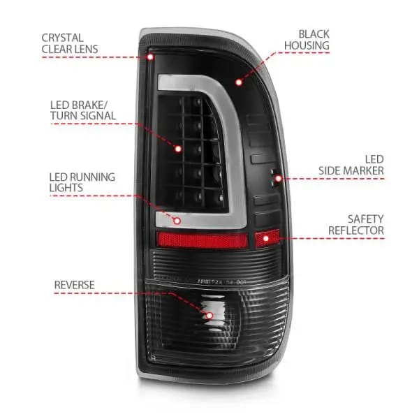 ANZO 1997-2003 Ford F-150 LED Tail Lights w/ Light Bar Black Housing Clear Lens thumbnail 10