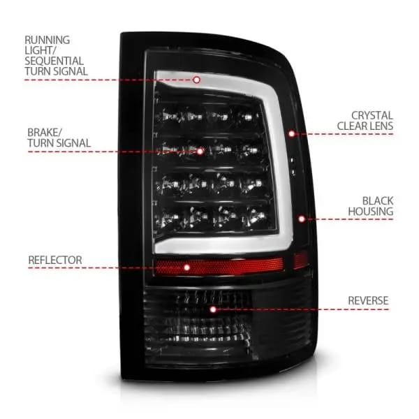 ANZO 09-18 Dodge Ram 1500 Full LED Taillights w/ Sequential Black Housing/Clear Lens thumbnail 5