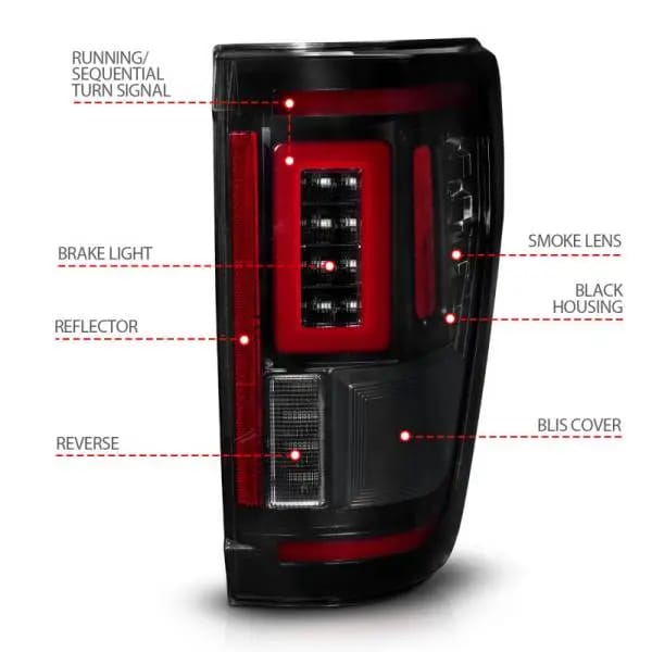ANZO 21-23 Ford F-150 LED Taillights Seq. Signal w/BLIS Cover - Black Smoke thumbnail 5