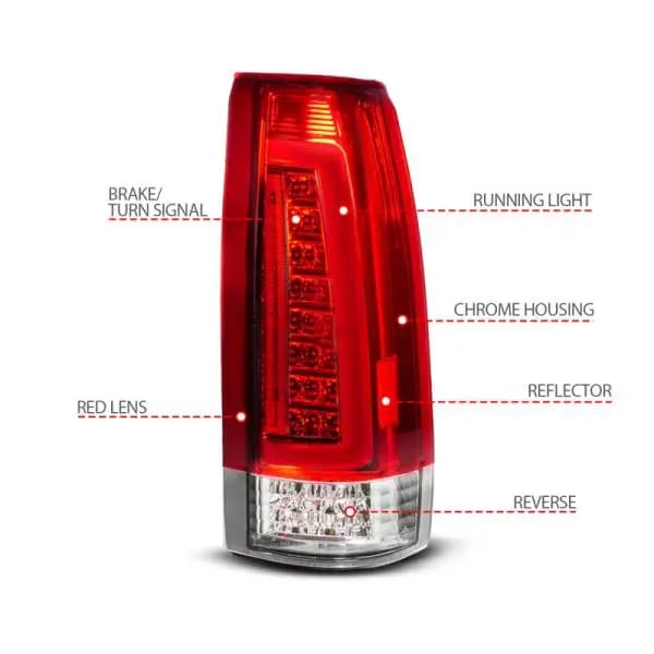 ANZO 88-99 Chevy C/K1500/2500/3500 Full LED Light Tube Taillights Chrome Housing Red/Clear Lens thumbnail 4
