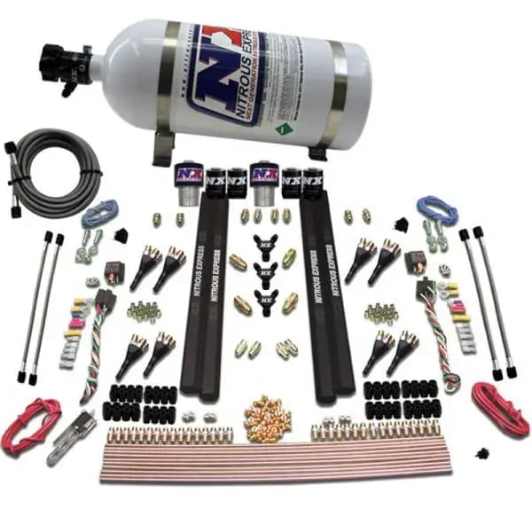 Nitrous Express SX2 Dual Stage/Gas/Rails 8 Nozzles Nitrous Kit (200-1200HP) w/10lb Bottle thumbnail 3