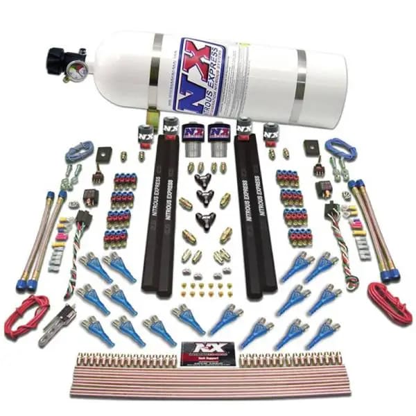 Nitrous Express Shark Dual Stage/Gas/Rails 16 Nozzles Nitrous Kit (200-1200HP) w/10lb Bottle thumbnail 4