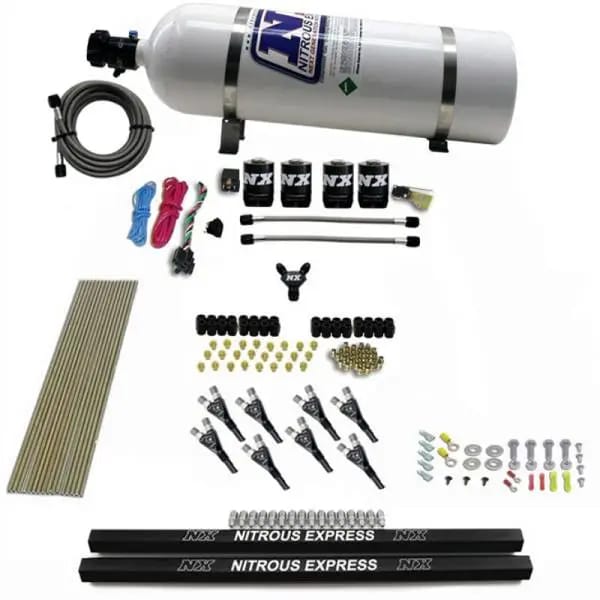 Nitrous Express Pro-Shk/Gas 4 Solenoids Nitrous Kit (200-600HP) w/Rails and 15lb Bottle thumbnail 2