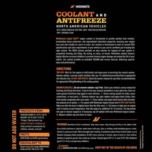 Mishimoto Liquid Chill EG Coolant, North American Vehicles, Orange thumbnail 10