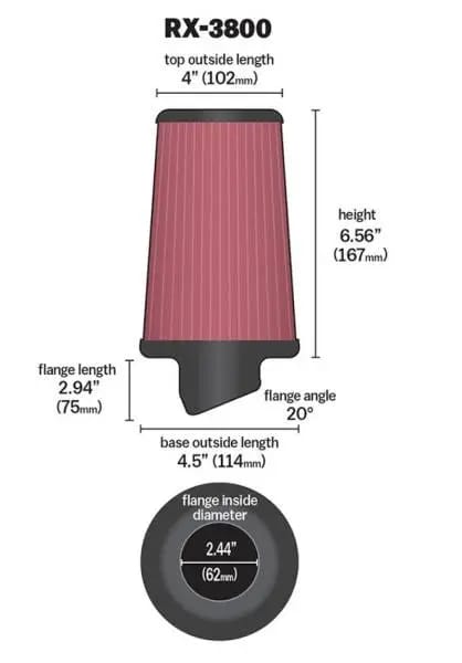 K&N Filter Universal X Stream Clamp-On 2.438in Flange ID x 4.5in Base OD x 4in Top OD x 6.563in H thumbnail 4