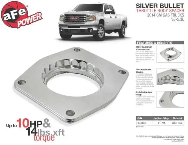 aFe Silver Bullet Throttle Body Spacers TBS 2014 GM Silverado/Sierra 1500 V8 5.3L thumbnail 4